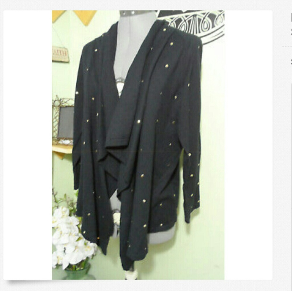 ERIN LONDON Studded Cardigan Sweater M Black Gold Formal coverup Dressy wear